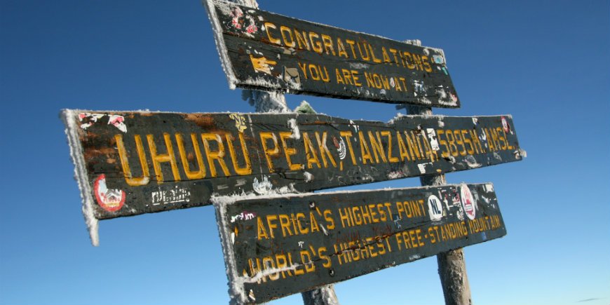 skylt på Uhuru Peak